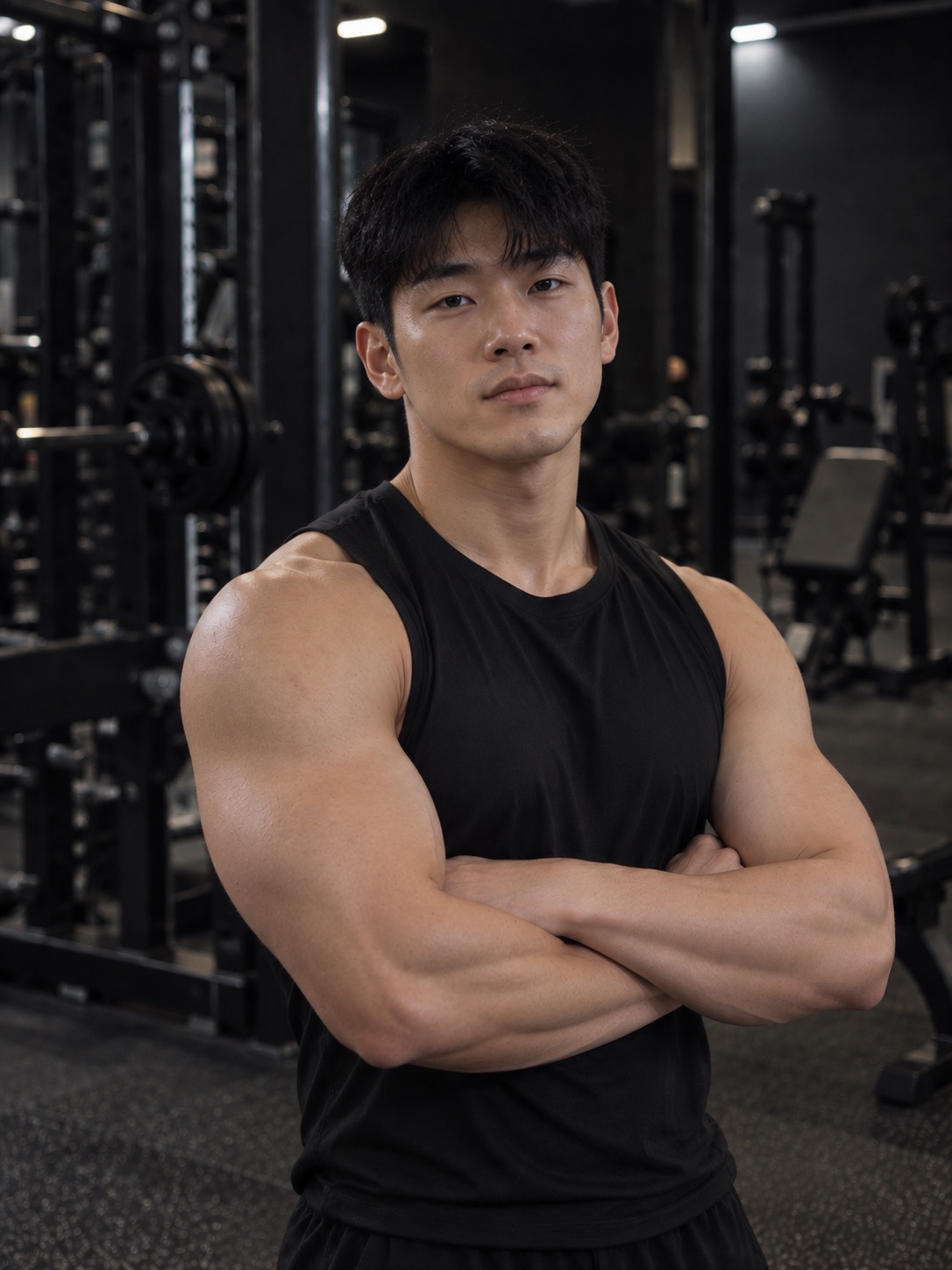 검은 민소매를 입은 남성 트레이너